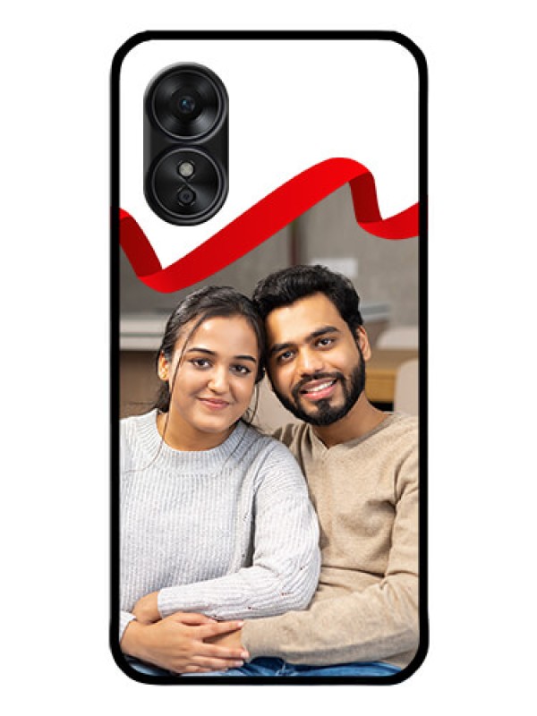 Custom Oppo A17 Photo Printing on Glass Case - Red Ribbon Frame Design