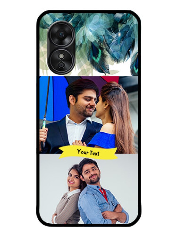 Custom Oppo A17 Personalized Glass Phone Case - Image with Boho Peacock Feather Design
