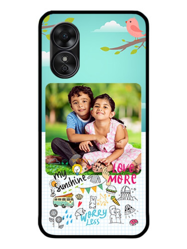 Custom Oppo A17 Photo Printing on Glass Case - Doodle love Design