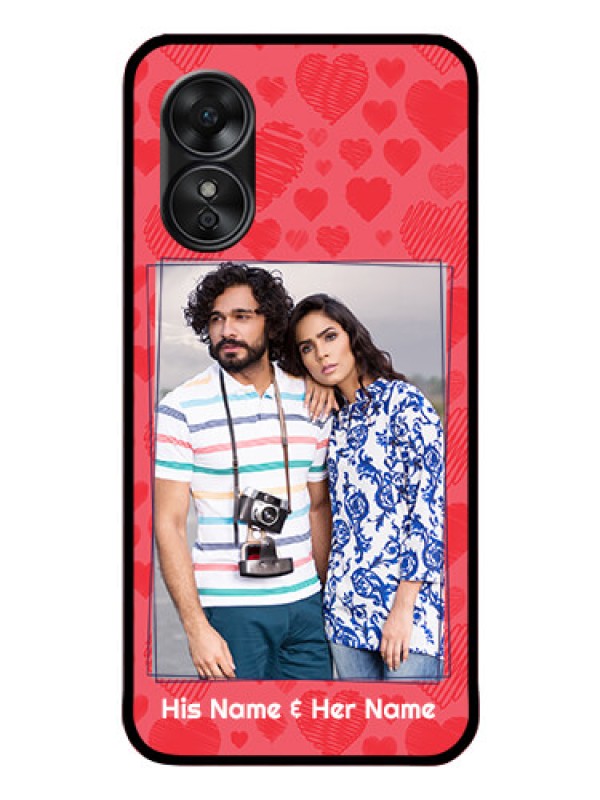 Custom Oppo A17 Photo Printing on Glass Case - with Red Heart Symbols Design