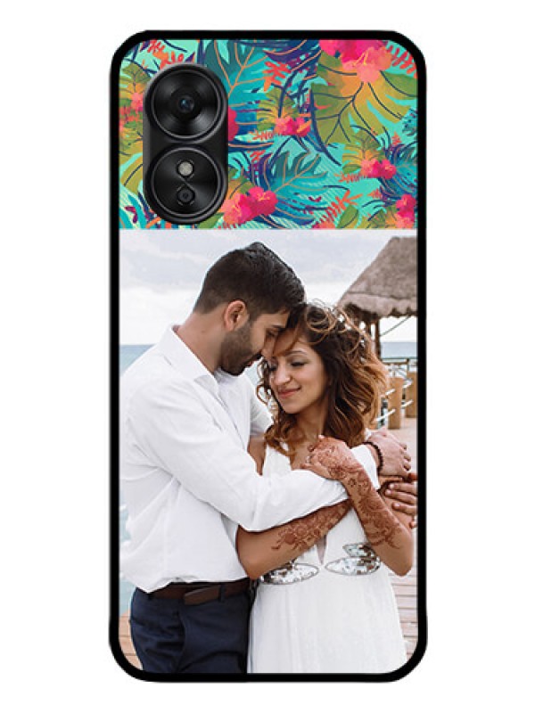Custom Oppo A17 Photo Printing on Glass Case - Watercolor Floral Design