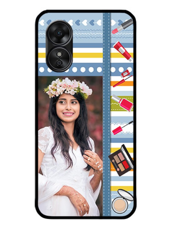 Custom Oppo A17 Personalized Glass Phone Case - Makeup Icons Design
