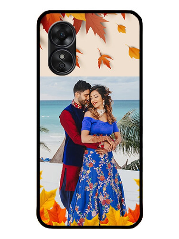 Custom Oppo A17 Photo Printing on Glass Case - Autumn Maple Leaves Design