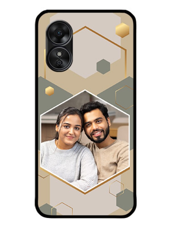Custom Oppo A17 Photo Printing on Glass Case - Stylish Hexagon Pattern Design
