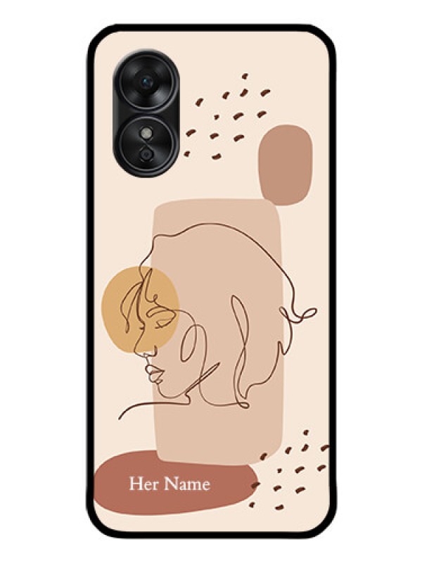 Custom Oppo A17 Photo Printing on Glass Case - Calm Woman line art Design