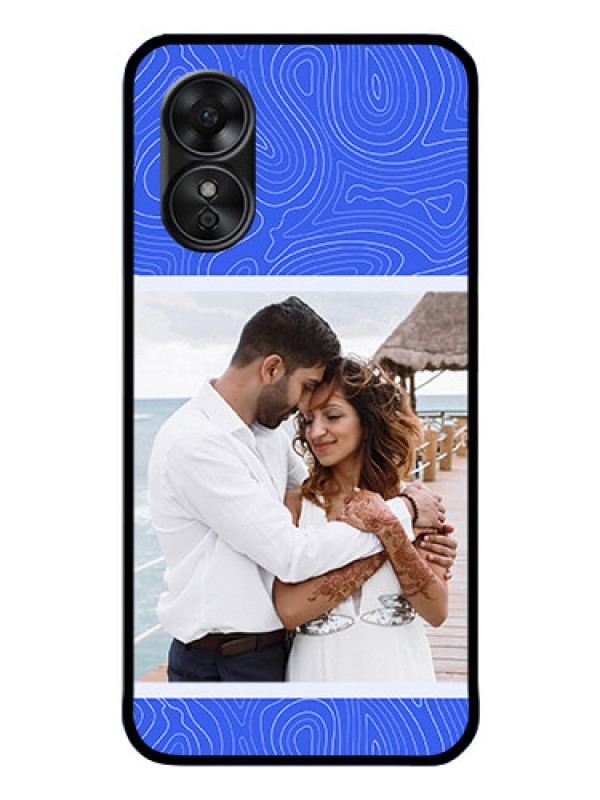 Custom Oppo A17 Custom Glass Mobile Case - Curved line art with blue and white Design