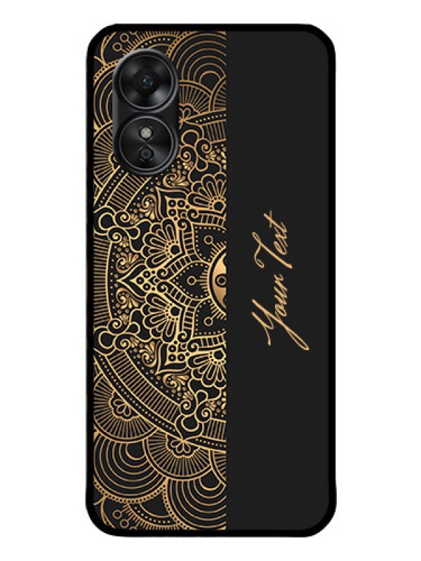 Custom Oppo A17 Photo Printing on Glass Case - Mandala art with custom text Design