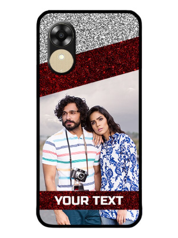 Custom Oppo A1k Personalized Glass Phone Case - Image Holder with Glitter Strip Design