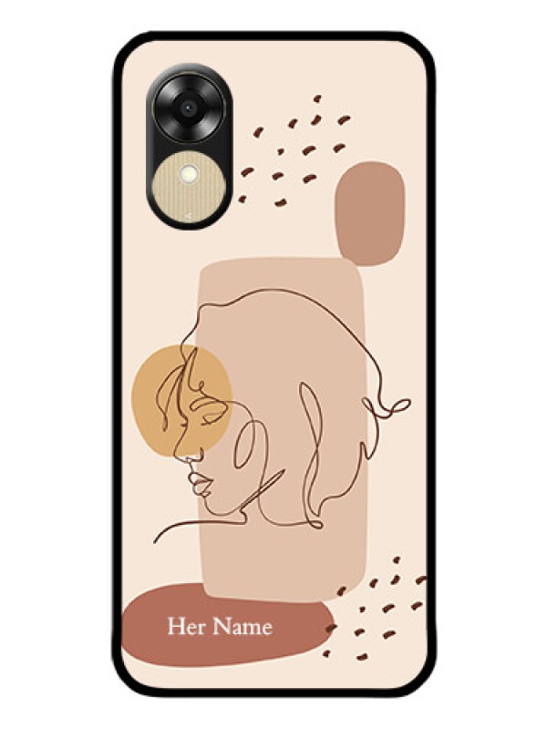 Custom Oppo A17k Photo Printing on Glass Case - Calm Woman line art Design