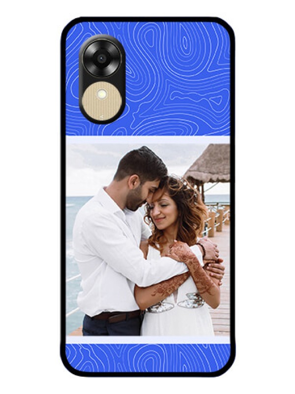 Custom Oppo A17k Custom Glass Mobile Case - Curved line art with blue and white Design