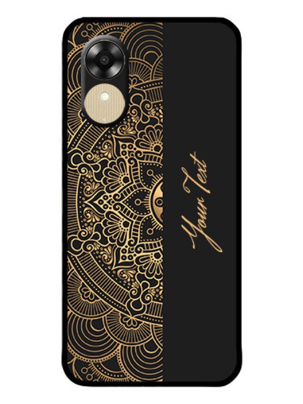 Custom Oppo A17k Photo Printing on Glass Case - Mandala art with custom text Design