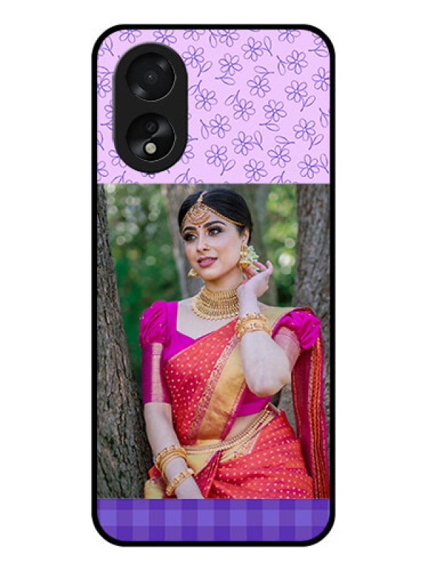 Custom Oppo A18 Custom Glass Phone Case - Purple Floral Design