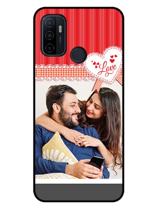 Custom Oppo A33 2020 Custom Glass Mobile Case  - Red Love Pattern Design