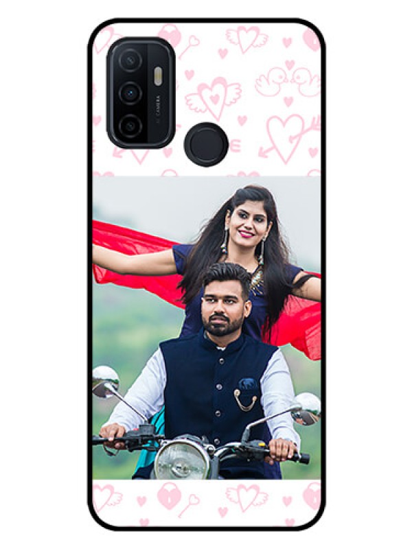 Custom Oppo A33 2020 Custom Glass Mobile Case  - Pink Flying Heart Design