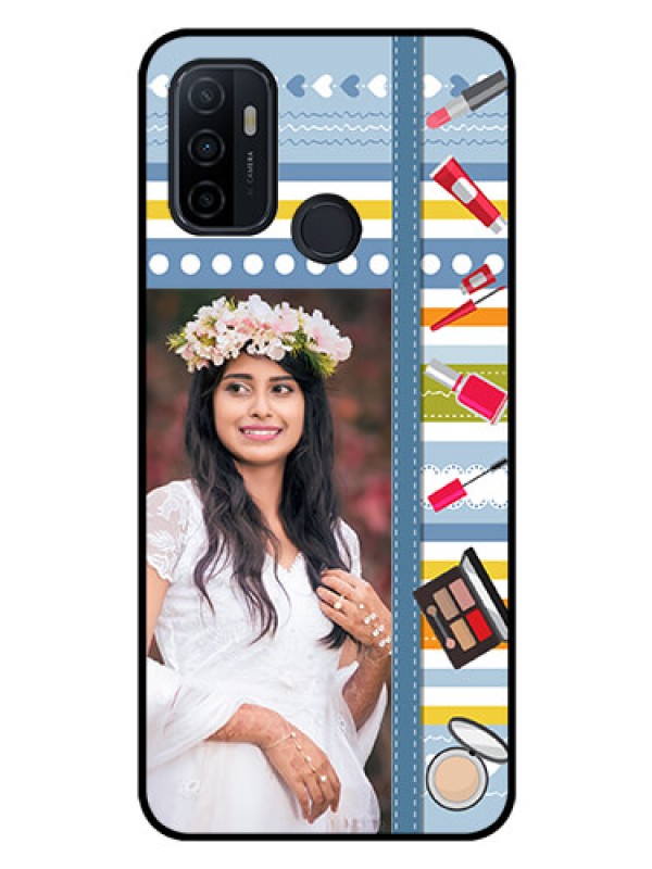 Custom Oppo A33 2020 Personalized Glass Phone Case  - Makeup Icons Design