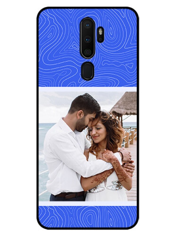 Custom Oppo A5 2020 Custom Glass Mobile Case - Curved line art with blue and white Design
