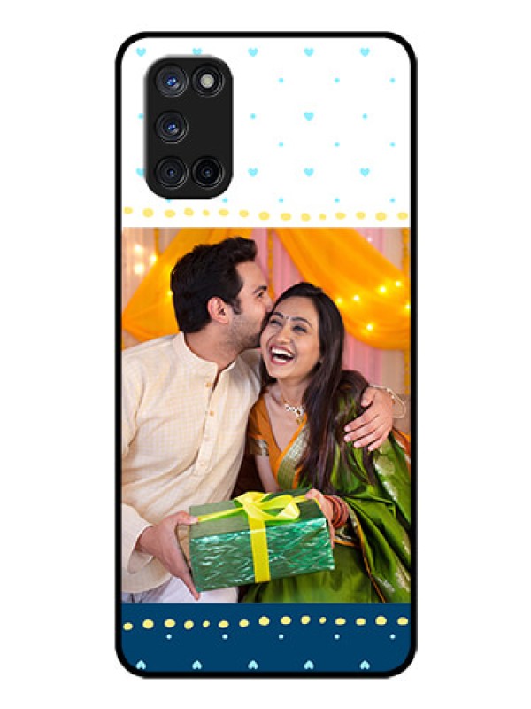 Custom Oppo A52 Personalized Glass Phone Case - White and Blue Abstract Design