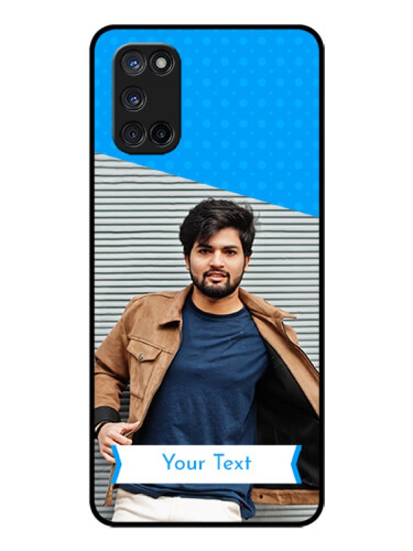 Custom Oppo A52 Photo Printing on Glass Case - Simple Blue Color Design