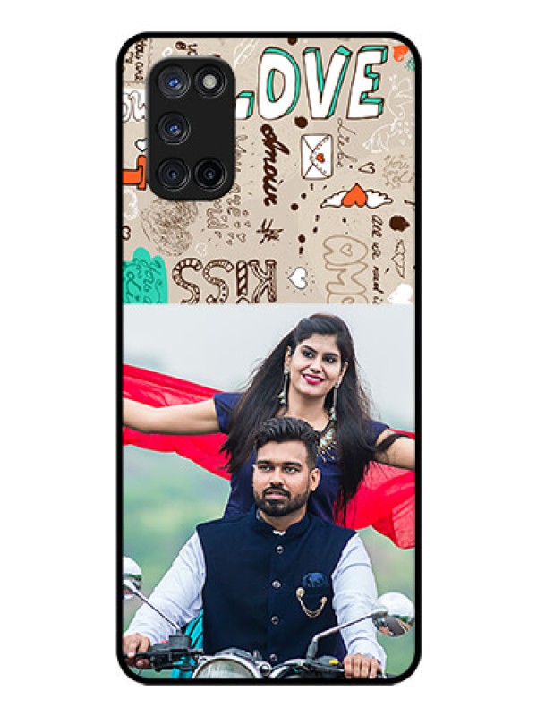Custom Oppo A52 Custom Glass Phone Case - Love Doodle Pattern 