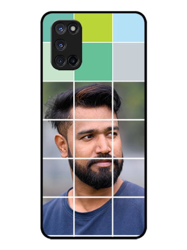 Custom Oppo A52 Photo Printing on Glass Case - with white box pattern 