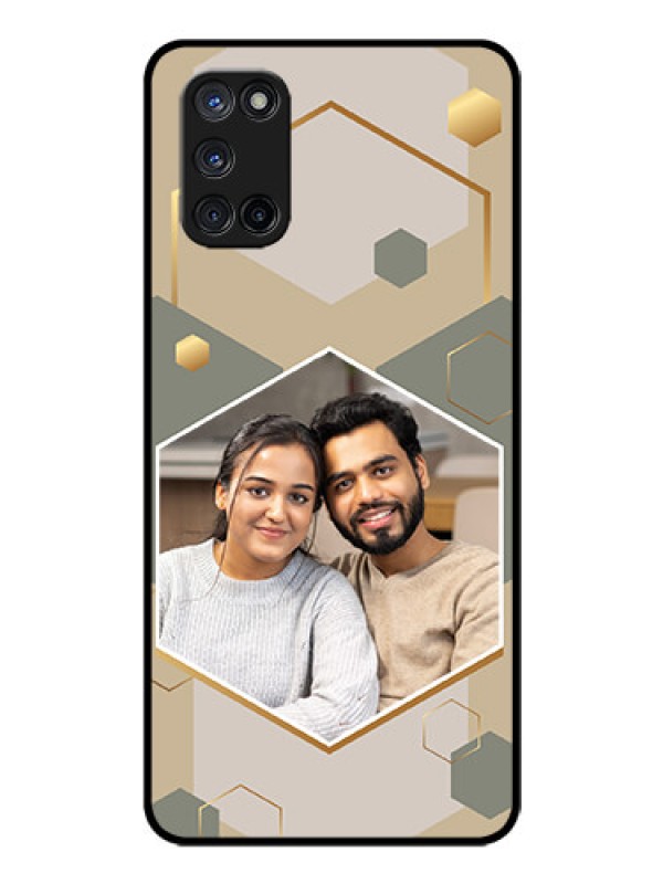 Custom Oppo A52 Photo Printing on Glass Case - Stylish Hexagon Pattern Design