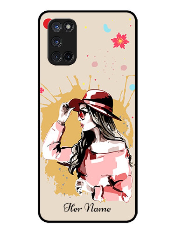 Custom Oppo A52 Photo Printing on Glass Case - Women with pink hat Design