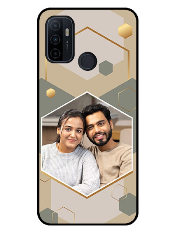 Custom Oppo A53 Photo Printing on Glass Case - Stylish Hexagon Pattern Design