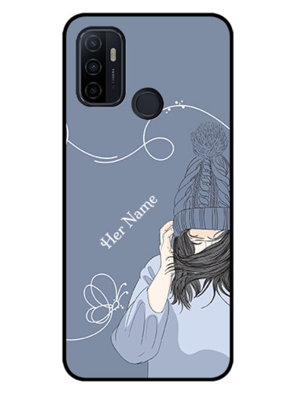 Custom Oppo A53 Custom Glass Mobile Case - Girl in winter outfit Design