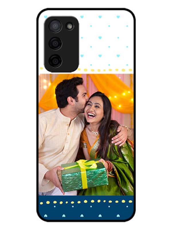 Custom Oppo A53s 5G Personalized Glass Phone Case - White and Blue Abstract Design