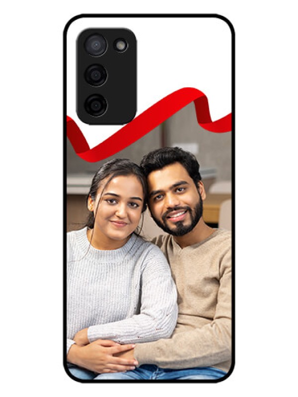 Custom Oppo A53s 5G Photo Printing on Glass Case - Red Ribbon Frame Design