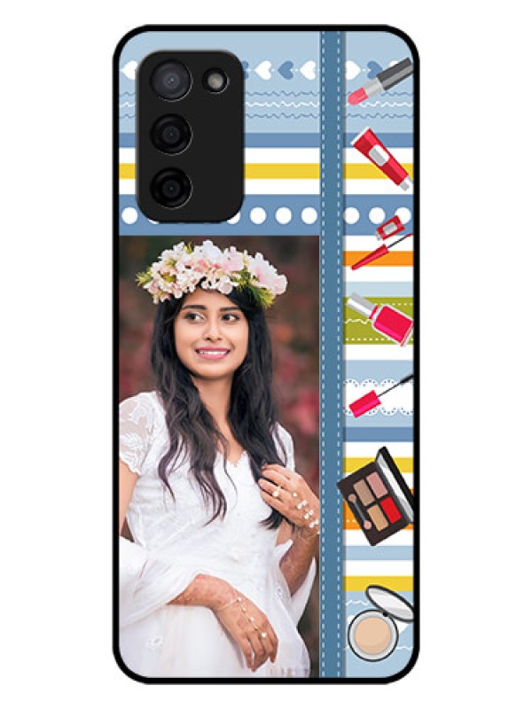 Custom Oppo A53s 5G Personalized Glass Phone Case - Makeup Icons Design