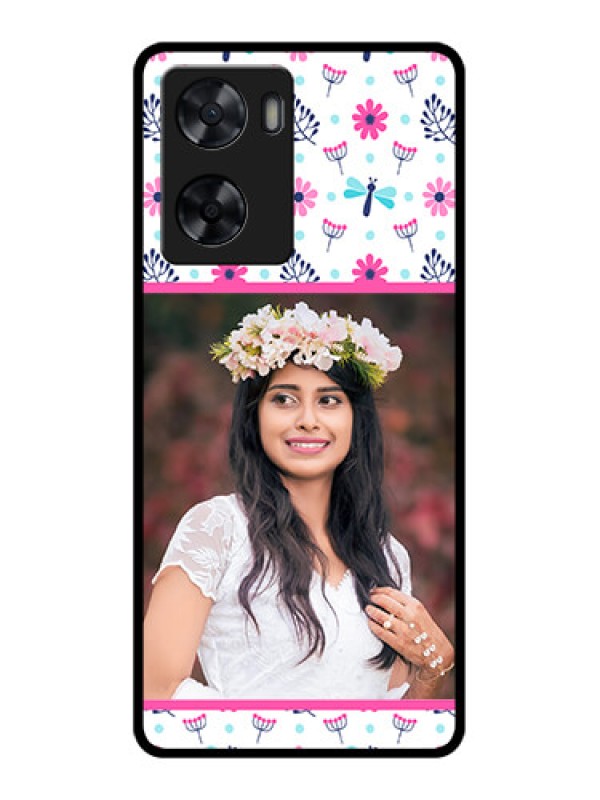 Custom Oppo A57 2022 Photo Printing on Glass Case - Colorful Flower Design