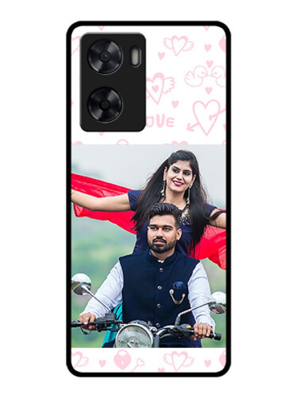 Custom Oppo A57 2022 Custom Glass Mobile Case - Pink Flying Heart Design