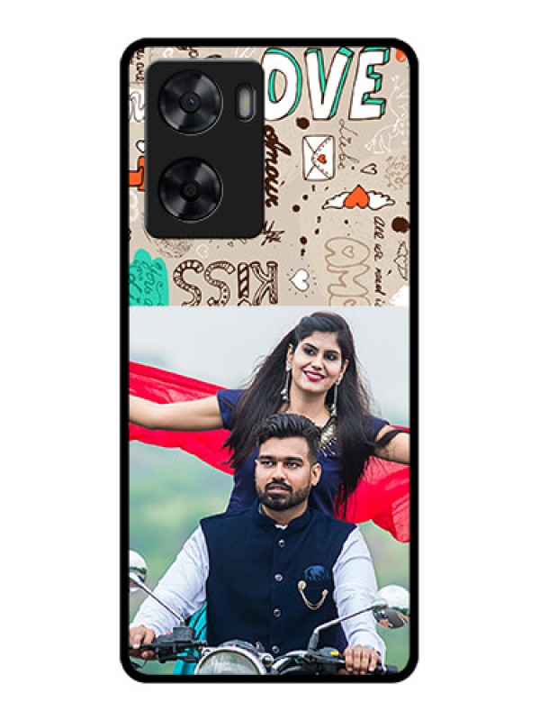Custom Oppo A57 2022 Custom Glass Phone Case - Love Doodle Pattern