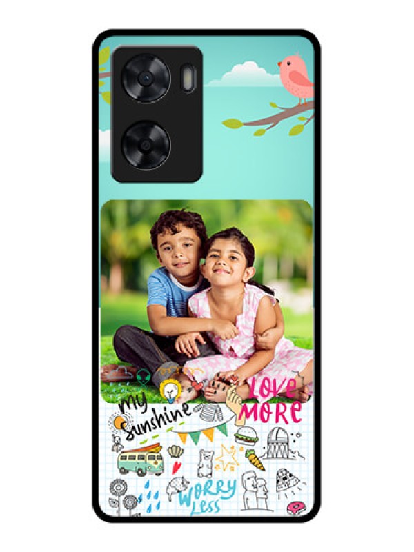 Custom Oppo A57 2022 Photo Printing on Glass Case - Doodle love Design