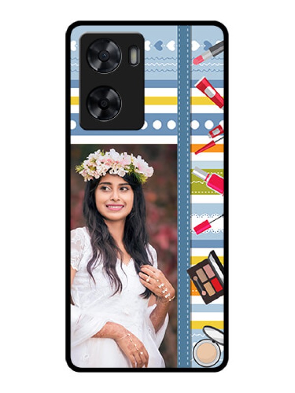 Custom Oppo A57 2022 Personalized Glass Phone Case - Makeup Icons Design