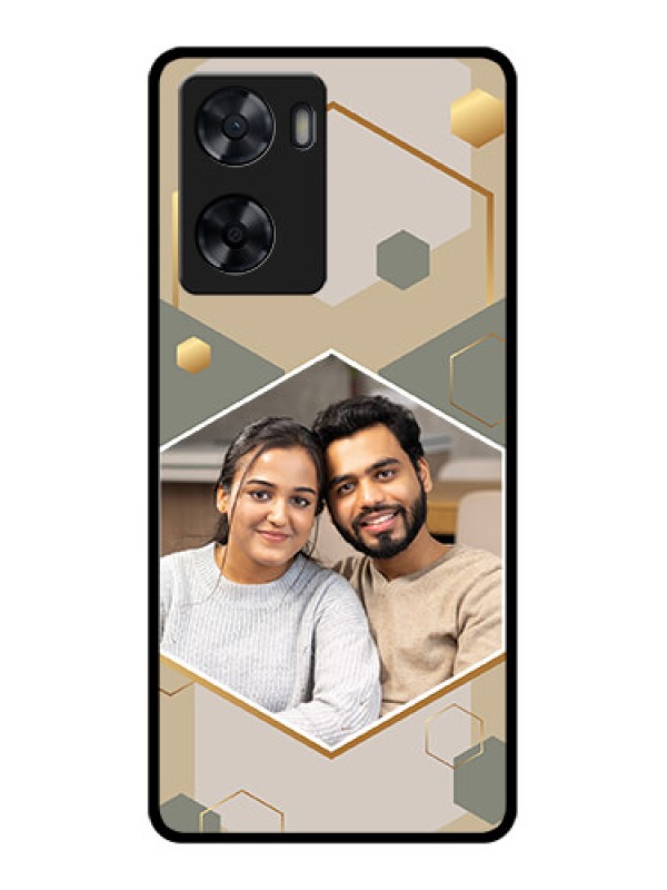 Custom Oppo A57 2022 Photo Printing on Glass Case - Stylish Hexagon Pattern Design