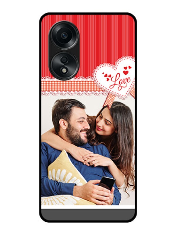 Custom Oppo A58 Custom Glass Mobile Case - Red Love Pattern Design
