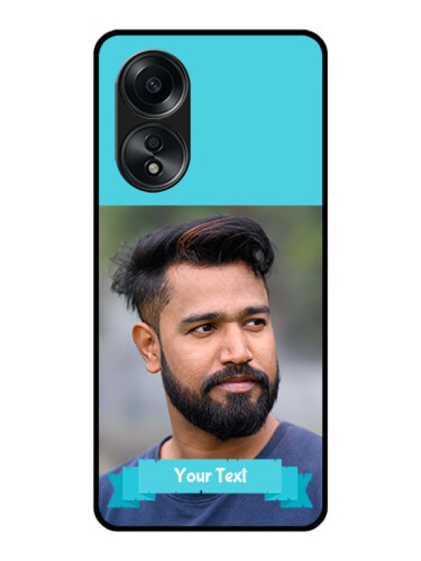 Custom Oppo A58 Personalized Glass Phone Case - Simple Blue Color Design