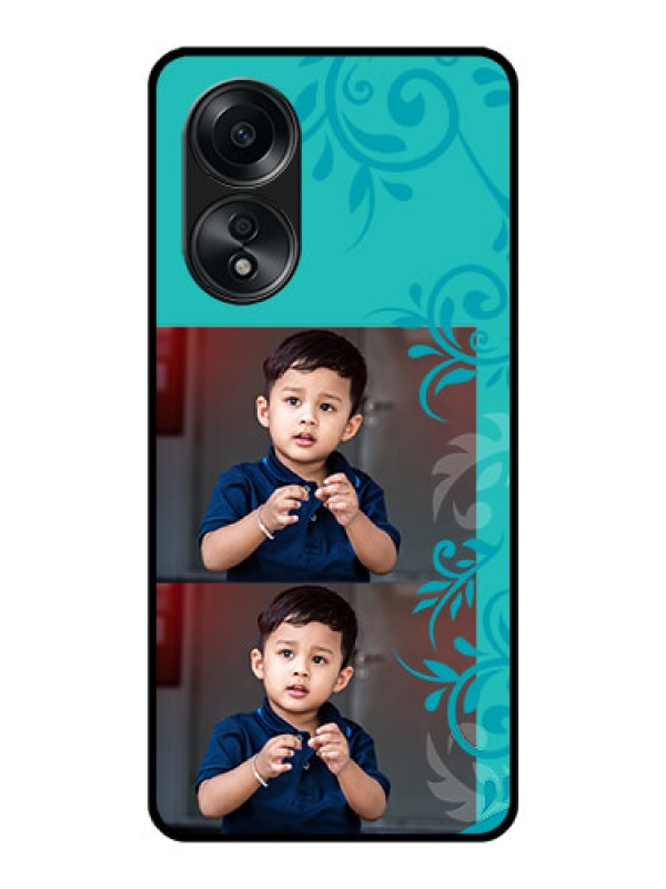 Custom Oppo A58 Personalized Glass Phone Case - with Photo and Green Floral Design