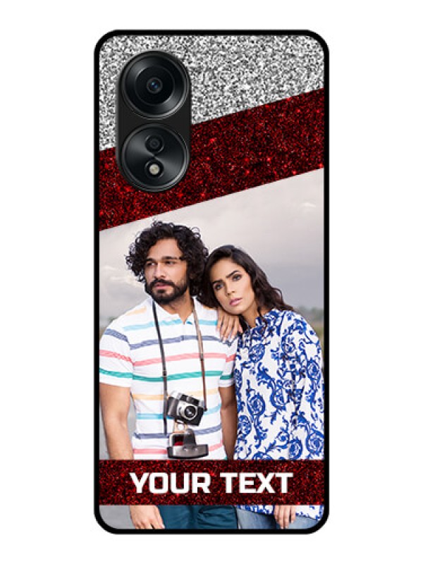 Custom Oppo A58 Personalized Glass Phone Case - Image Holder with Glitter Strip Design
