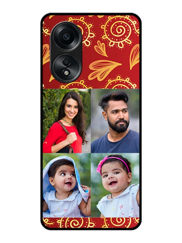 Custom Oppo A58 Photo Printing on Glass Case - 4 Image Traditional Design