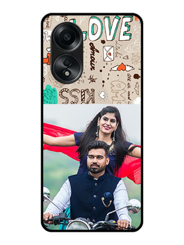 Custom Oppo A58 Custom Glass Phone Case - Love Doodle Pattern