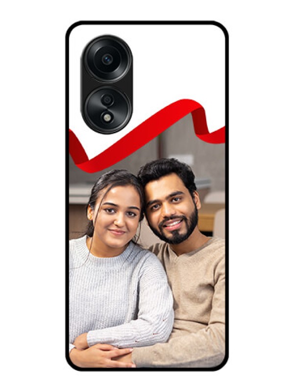 Custom Oppo A58 Photo Printing on Glass Case - Red Ribbon Frame Design