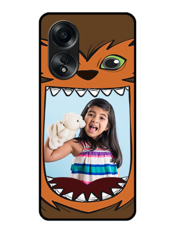 Custom Oppo A58 Photo Printing on Glass Case - Owl Monster Back Case Design