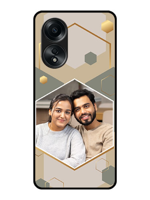 Custom Oppo A58 Photo Printing on Glass Case - Stylish Hexagon Pattern Design