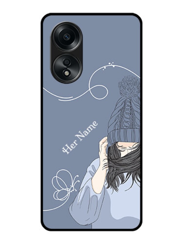 Custom Oppo A58 Custom Glass Mobile Case - Girl in winter outfit Design