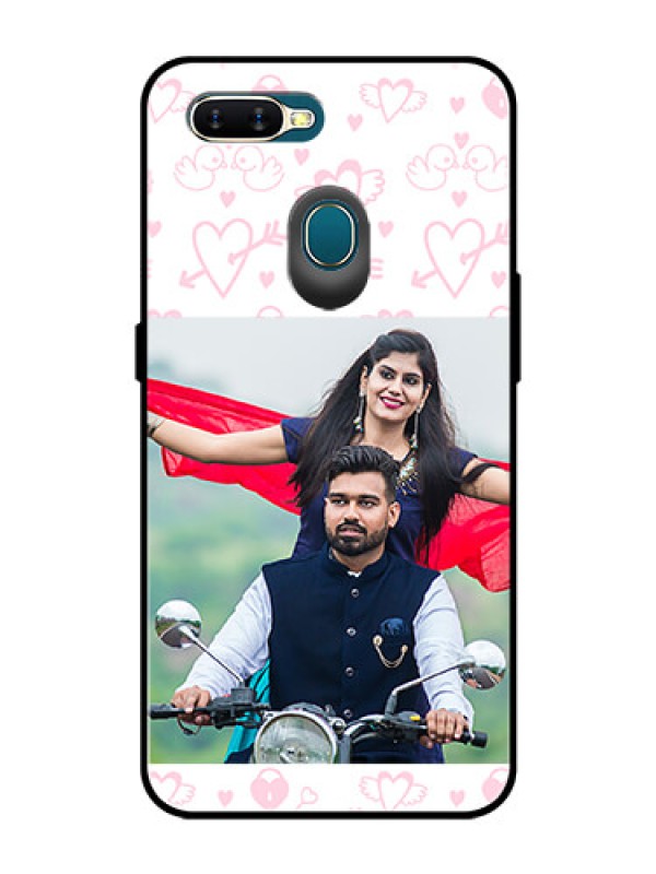 Custom Oppo A5s Custom Glass Mobile Case  - Pink Flying Heart Design