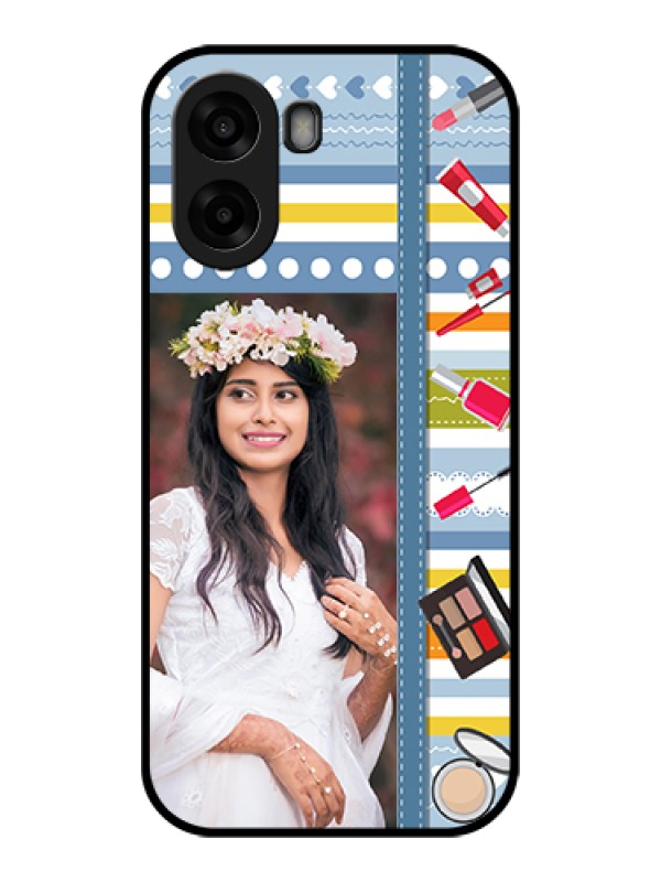 Custom Oppo A6x 5G Custom Glass Phone Case - Makeup Icons Design
