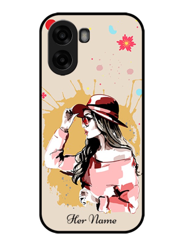 Custom Oppo A6x 5G Custom Glass Phone Case - Women With Pink Hat Design